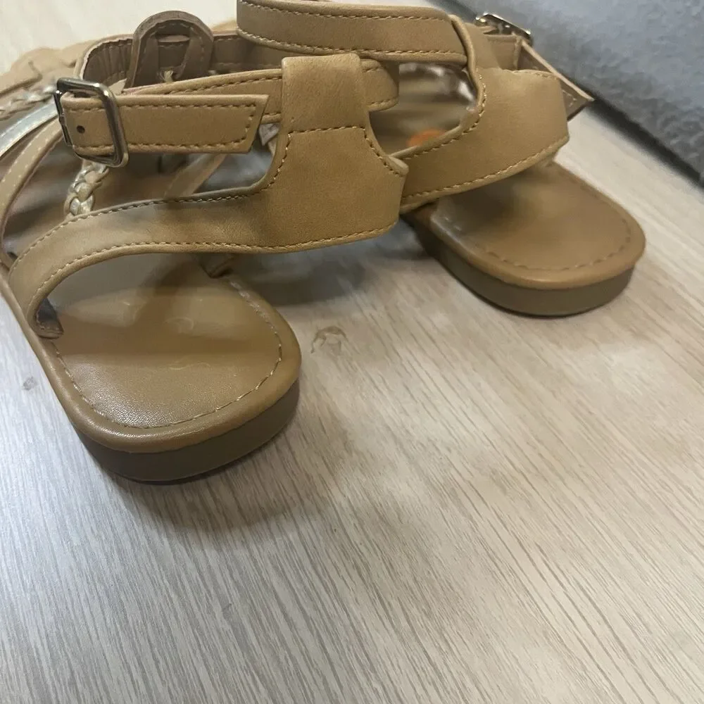Sugar Girls Brown Bronze Open Toe Flat Gladiator Sandals Kids Youth Size 3